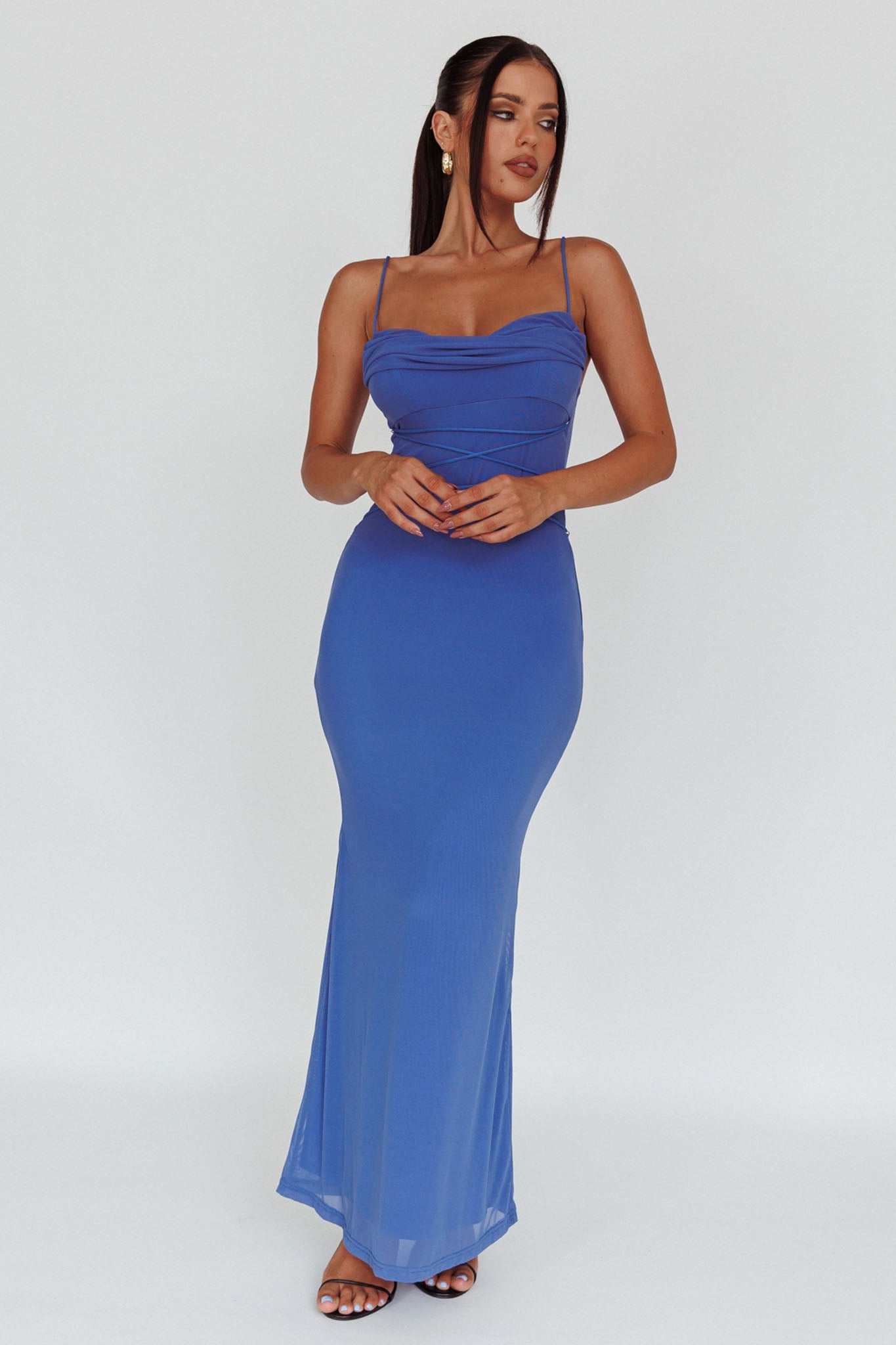 Teava Laced Waist Maxi Dress Blue