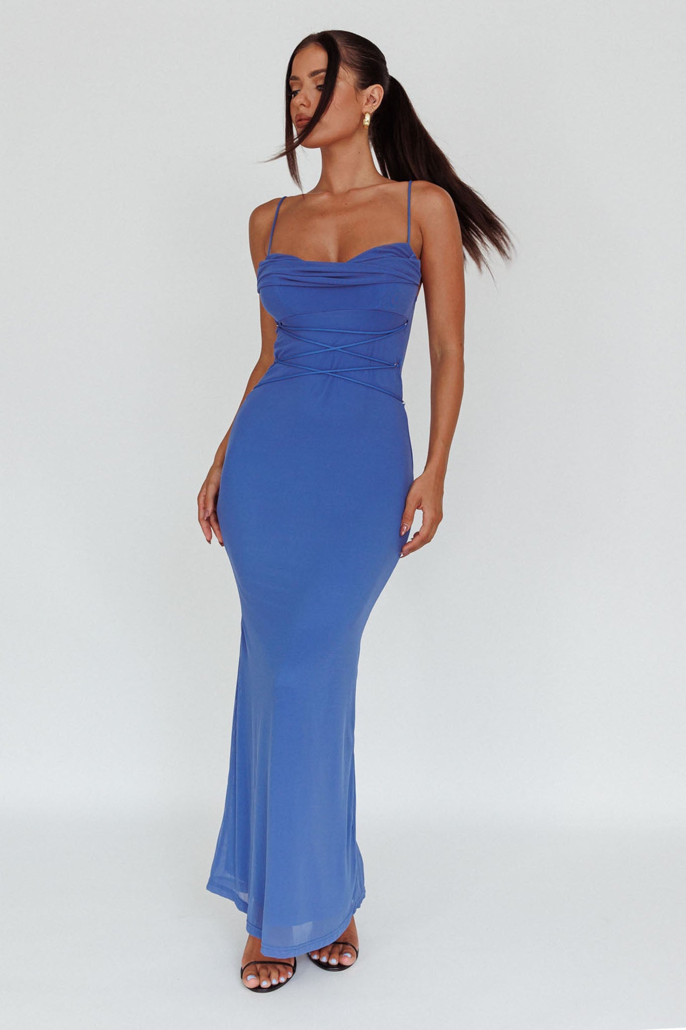 Teava Laced Waist Maxi Dress Blue
