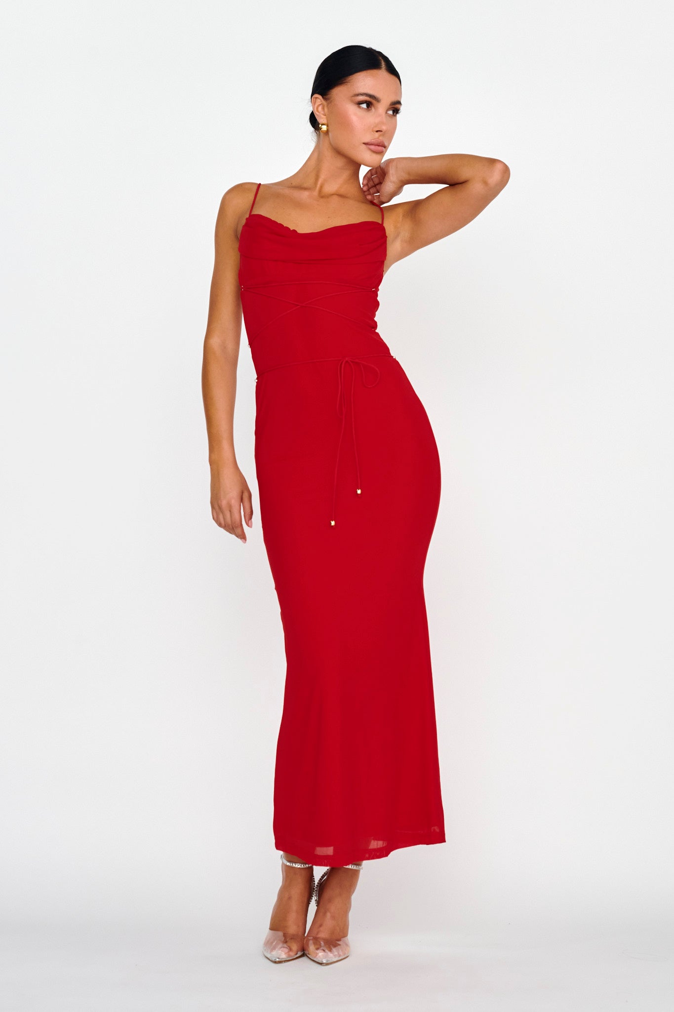 Teava Laced Waist Maxi Dress Red