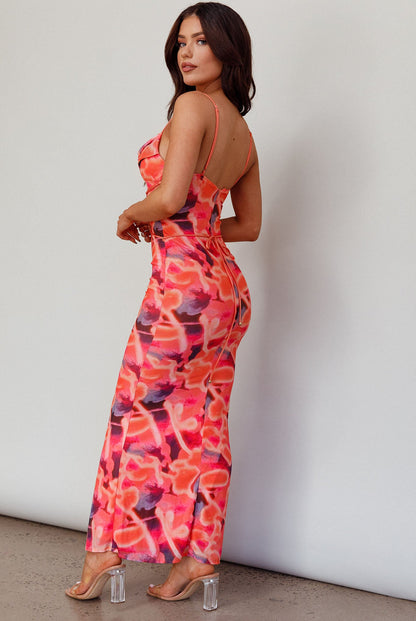 Teava Laced Waist Midi Dress Abstract Sorbet