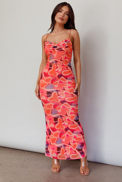 Teava Laced Waist Midi Dress Abstract Sorbet
