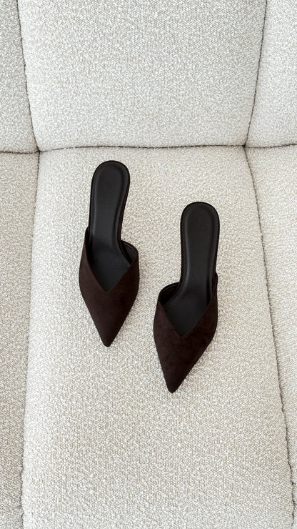 Karey Heel - Dark Cacao Suede