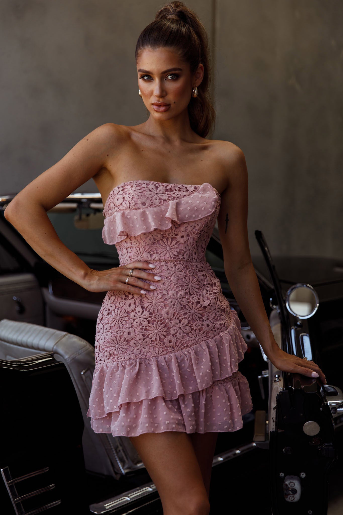 Monte Carlo Strapless Ruffle Dress Blush