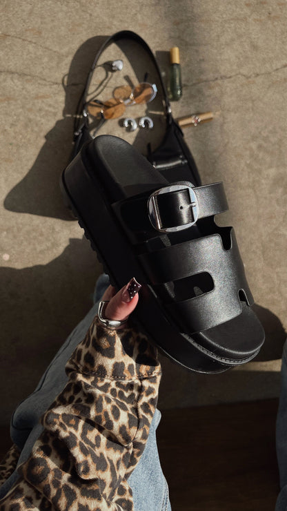 Resort Getaway Slip On Chunky Sandals - Black