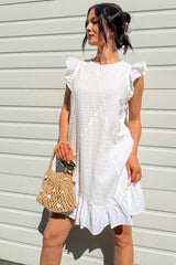 Rooted In Love Eyelet Swiss Dot Cotton Mini Dress (White)