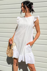 Rooted In Love Eyelet Swiss Dot Cotton Mini Dress (White)