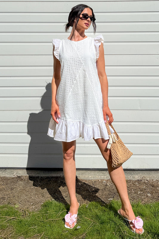 Rooted In Love Eyelet Swiss Dot Cotton Mini Dress (White)