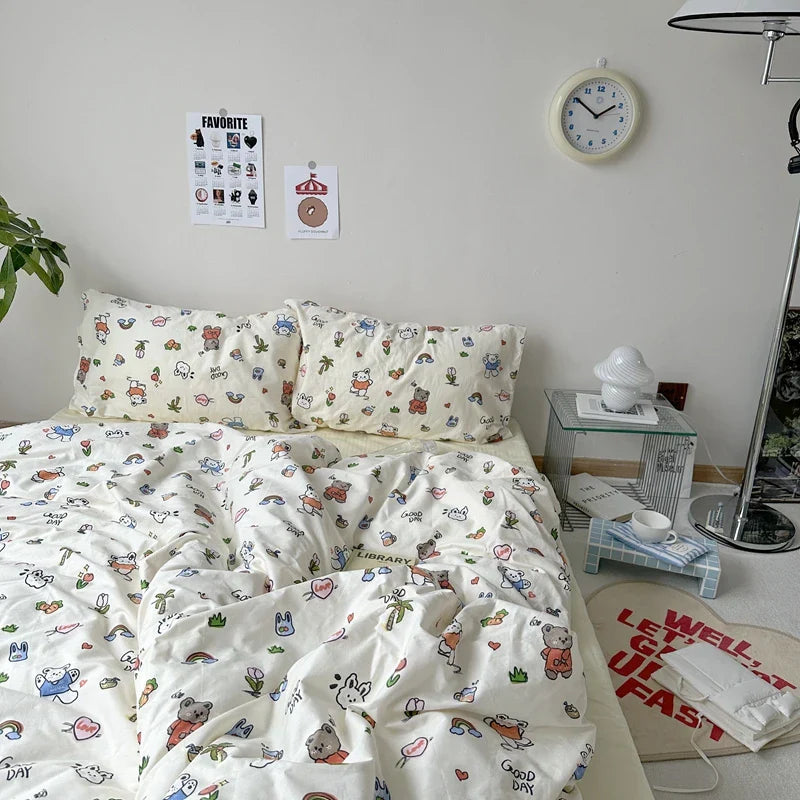 Floral Style Duvet Cover Pure Cotton Bed Cover Girls Soft Comforter Covers Set with Pillowcase King Size Quilt Cover Set