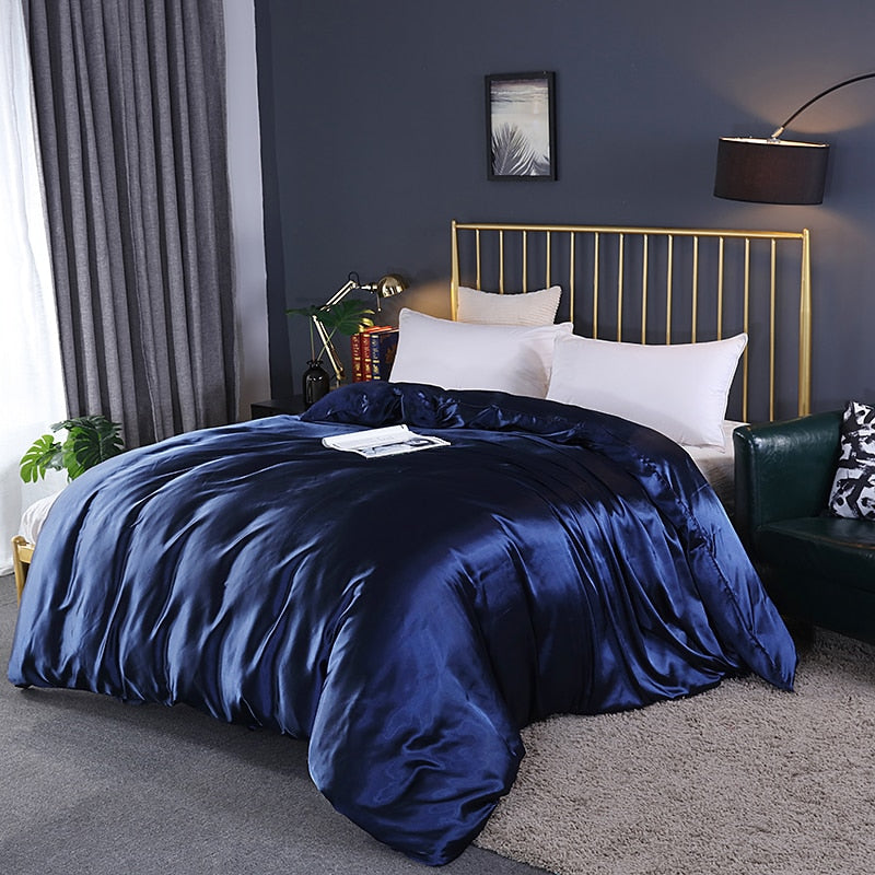 Duvet Cover Luxury Satin Single Double Queen Size Quilt Cover Home Comfortable Solid Color Zipper Bedding Cover