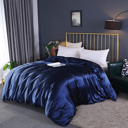 Duvet Cover Luxury Satin Single Double Queen Size Quilt Cover Home Comfortable Solid Color Zipper Bedding Cover