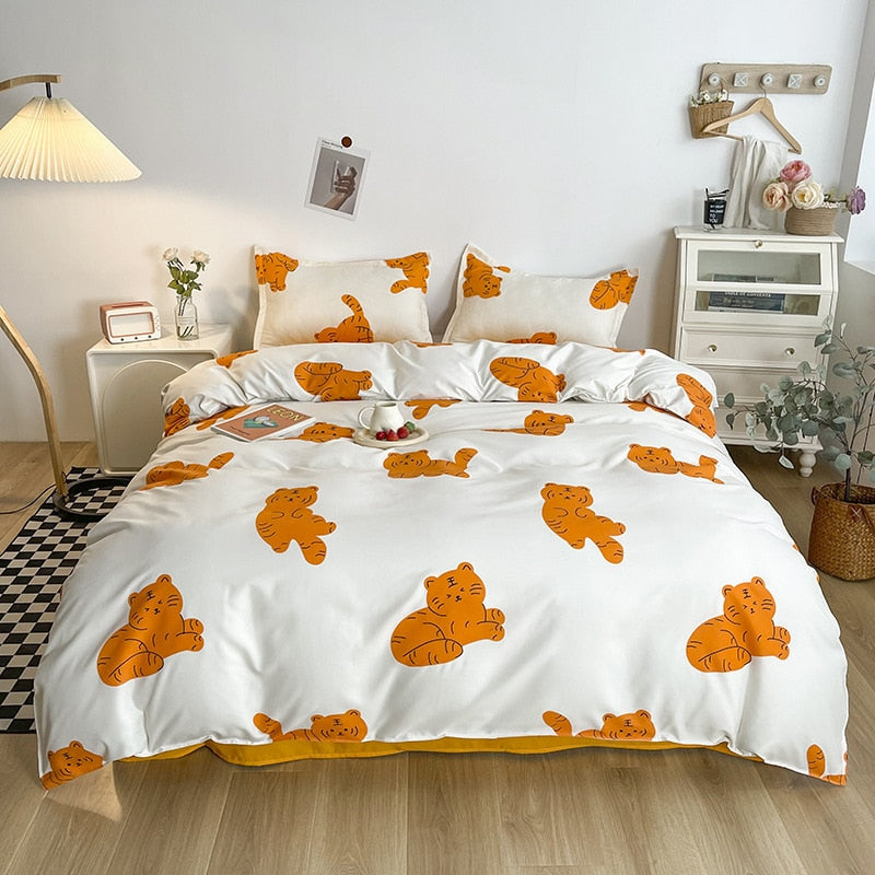 Floral Print Brushed Home Bedding Set Simple Fresh Comfortable Duvet Cover Set with Sheet Comforter Covers Pillowcases Bed Linen