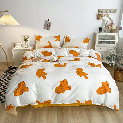 Floral Print Brushed Home Bedding Set Simple Fresh Comfortable Duvet Cover Set with Sheet Comforter Covers Pillowcases Bed Linen