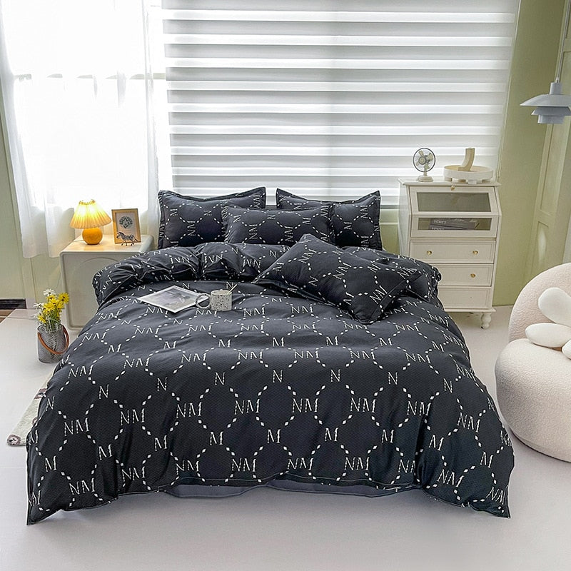 Floral Print Brushed Home Bedding Set Simple Fresh Comfortable Duvet Cover Set with Sheet Comforter Covers Pillowcases Bed Linen