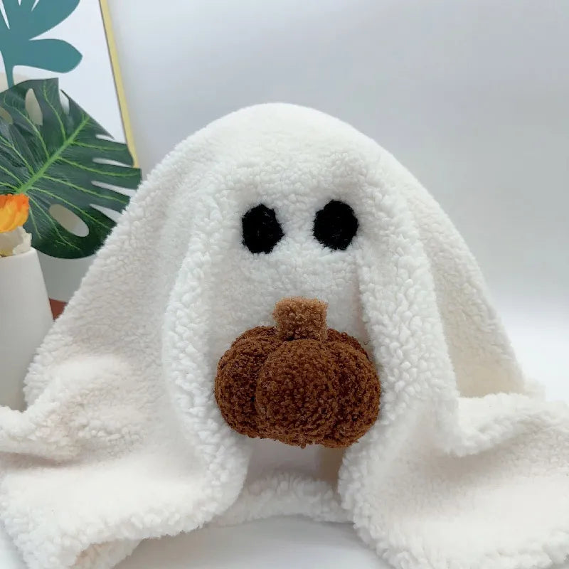 Cute Ghost with Pumpkin Pillow in Hand for Halloween Decor White Ghost Doll Kid Children Gift Sofa Decor Soft Cotton Pillow