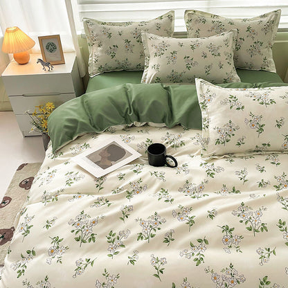 Fashion Bedding Set White Green Double Bed Linens Nordic Duvet Cover Pillowcase Queen Size Flat Sheet Classic Grid Kids Winter