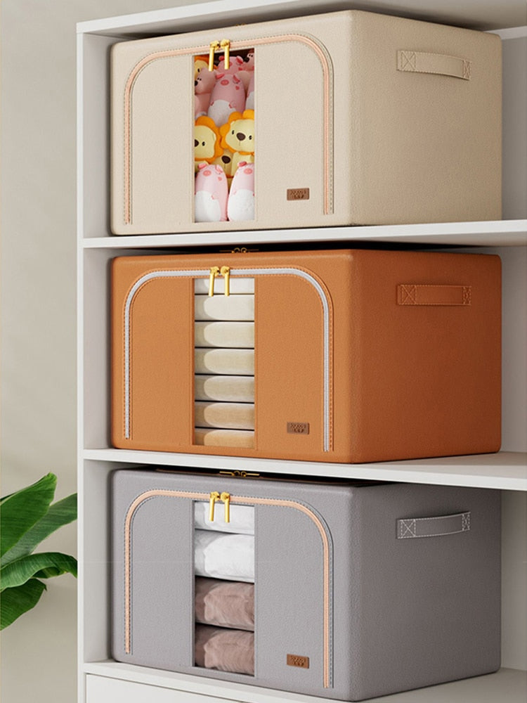 Foldable Leather Storage Box for Clothes Large Capacity Quilt Blanket Closet Wardrobe Clothing Organizer Home Organizer
