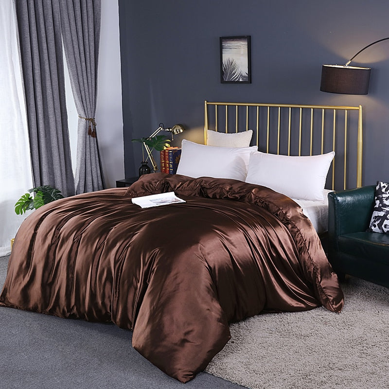 Duvet Cover Luxury Satin Single Double Queen Size Quilt Cover Home Comfortable Solid Color Zipper Bedding Cover
