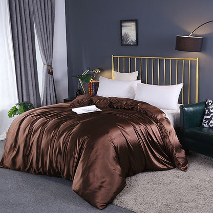 Duvet Cover Luxury Satin Single Double Queen Size Quilt Cover Home Comfortable Solid Color Zipper Bedding Cover