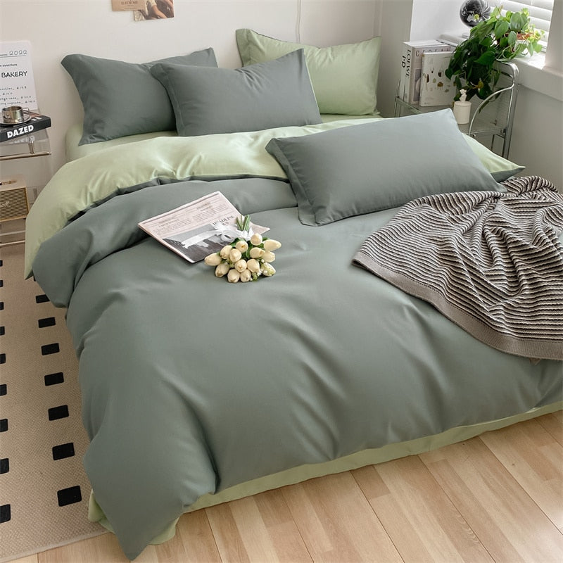 heart four-piece bedding student Pillowcases For Adult Kids Simple Pattern Bed Linen Home Textile Solid Color Flat Sheet Set