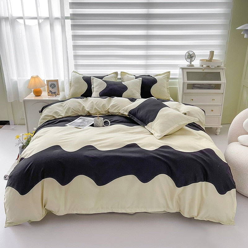 Floral Print Brushed Home Bedding Set Simple Fresh Comfortable Duvet Cover Set with Sheet Comforter Covers Pillowcases Bed Linen