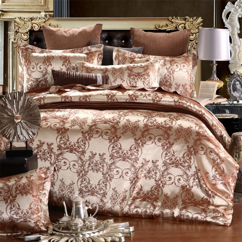 Europe and America Jacquard Luxury Bedding Set Satin Modern Luxury Bedding Sets High End rayon Wedding Duvet Cover Set Queen