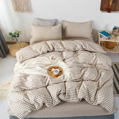 Fashion Bedding Set White Green Double Bed Linens Nordic Duvet Cover Pillowcase Queen Size Flat Sheet Classic Grid Kids Winter