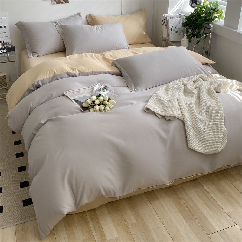 heart four-piece bedding student Pillowcases For Adult Kids Simple Pattern Bed Linen Home Textile Solid Color Flat Sheet Set