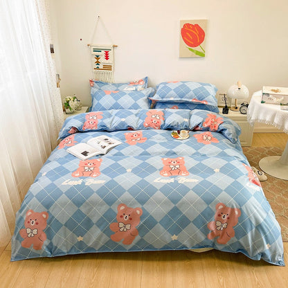 Floral Print Brushed Home Bedding Set Simple Fresh Comfortable Duvet Cover Set with Sheet Comforter Covers Pillowcases Bed Linen