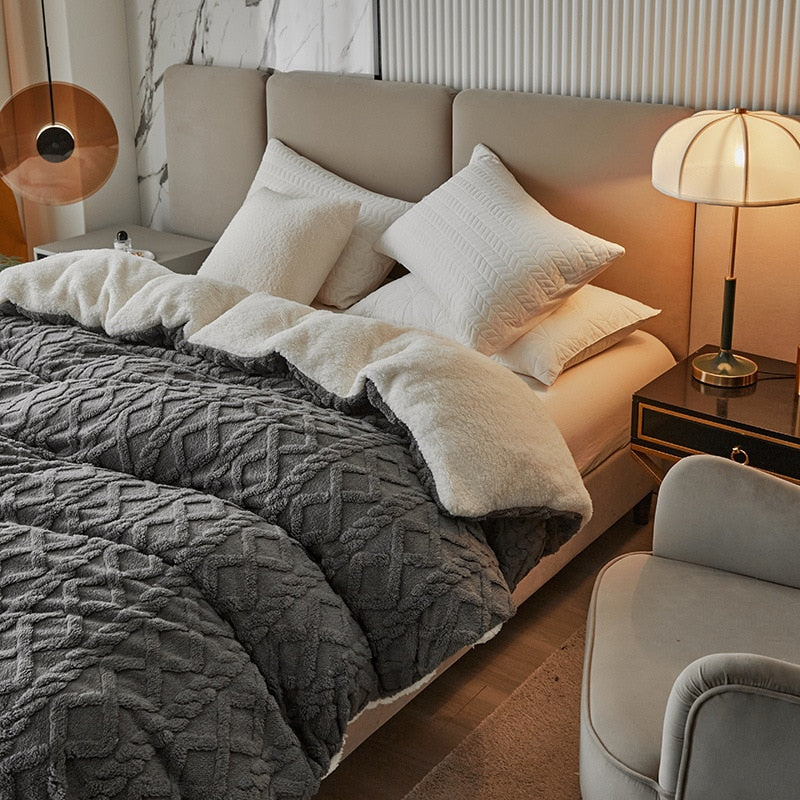 Dual Use Artificial Cashmere Duvet Cover Winter Warm Plush Quilt Cover Blanket Warmth Double-sided Fleece Comforter Covers Soft