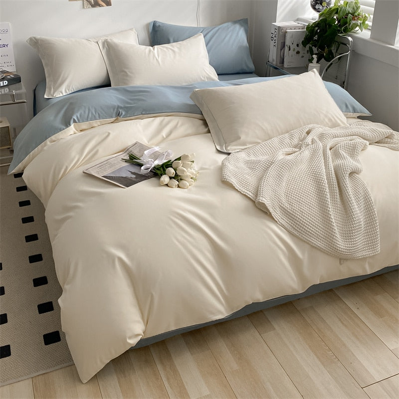 heart four-piece Brushed Washed Cotton Green Bed Set Flat Sheet Pillowcase Quilt Cover Bed Linen Flower Duvet Covers