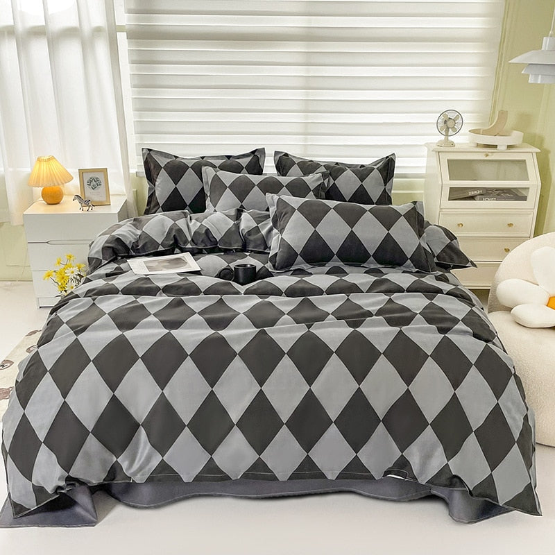 Floral Print Brushed Home Bedding Set Simple Fresh Comfortable Duvet Cover Set with Sheet Comforter Covers Pillowcases Bed Linen