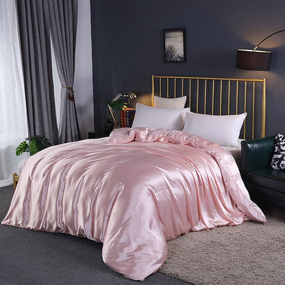Duvet Cover Luxury Satin Single Double Queen Size Quilt Cover Home Comfortable Solid Color Zipper Bedding Cover