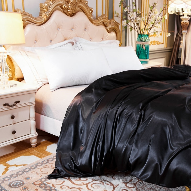 Duvet Cover Luxury Satin Single Double Queen Size Quilt Cover Home Comfortable Solid Color Zipper Bedding Cover