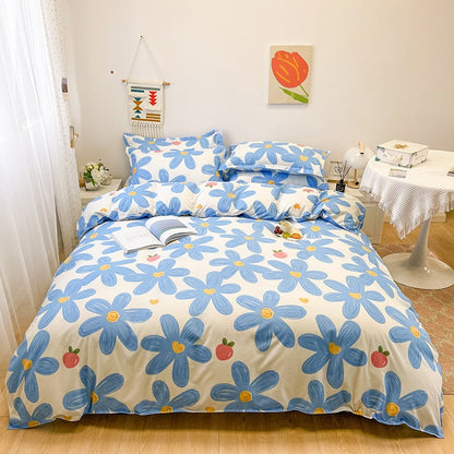 Floral Print Brushed Home Bedding Set Simple Fresh Comfortable Duvet Cover Set with Sheet Comforter Covers Pillowcases Bed Linen