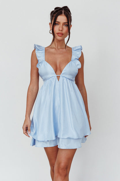 Siren Song Frill Strap Mini Dress Sky