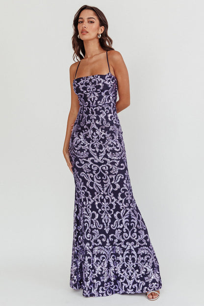 Someone New Sequin Maxi Dress Lavender/Navy