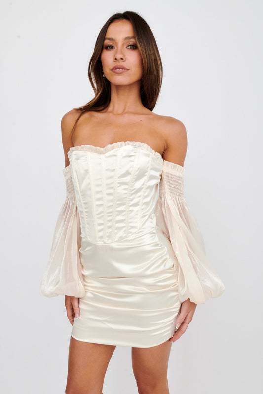 Dance The Night Corset Bodice Mini Dress Cream