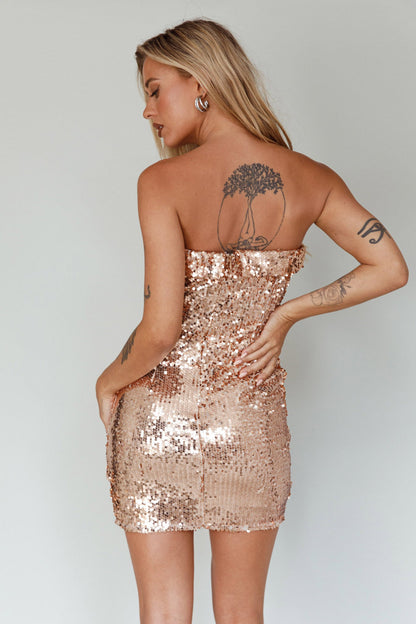Drive Me Crazy Sequin Mini Dress Rose Gold