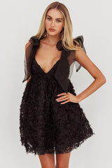Lisette Tied Shoulder Embellished Mini Dress Black