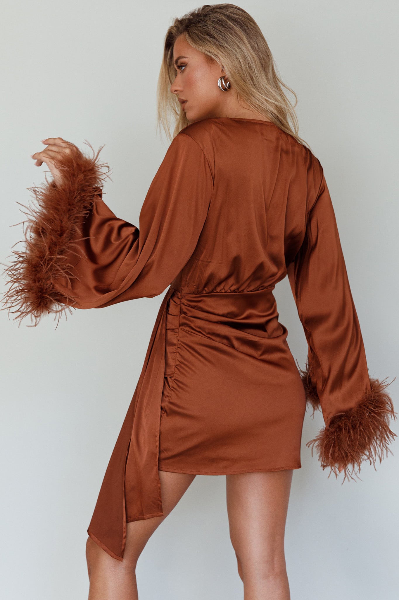 Screen Queen Feather Cuff Mini Dress Ginger
