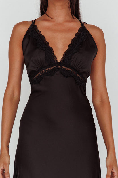 Signature Lace Trim Midi Dress Black