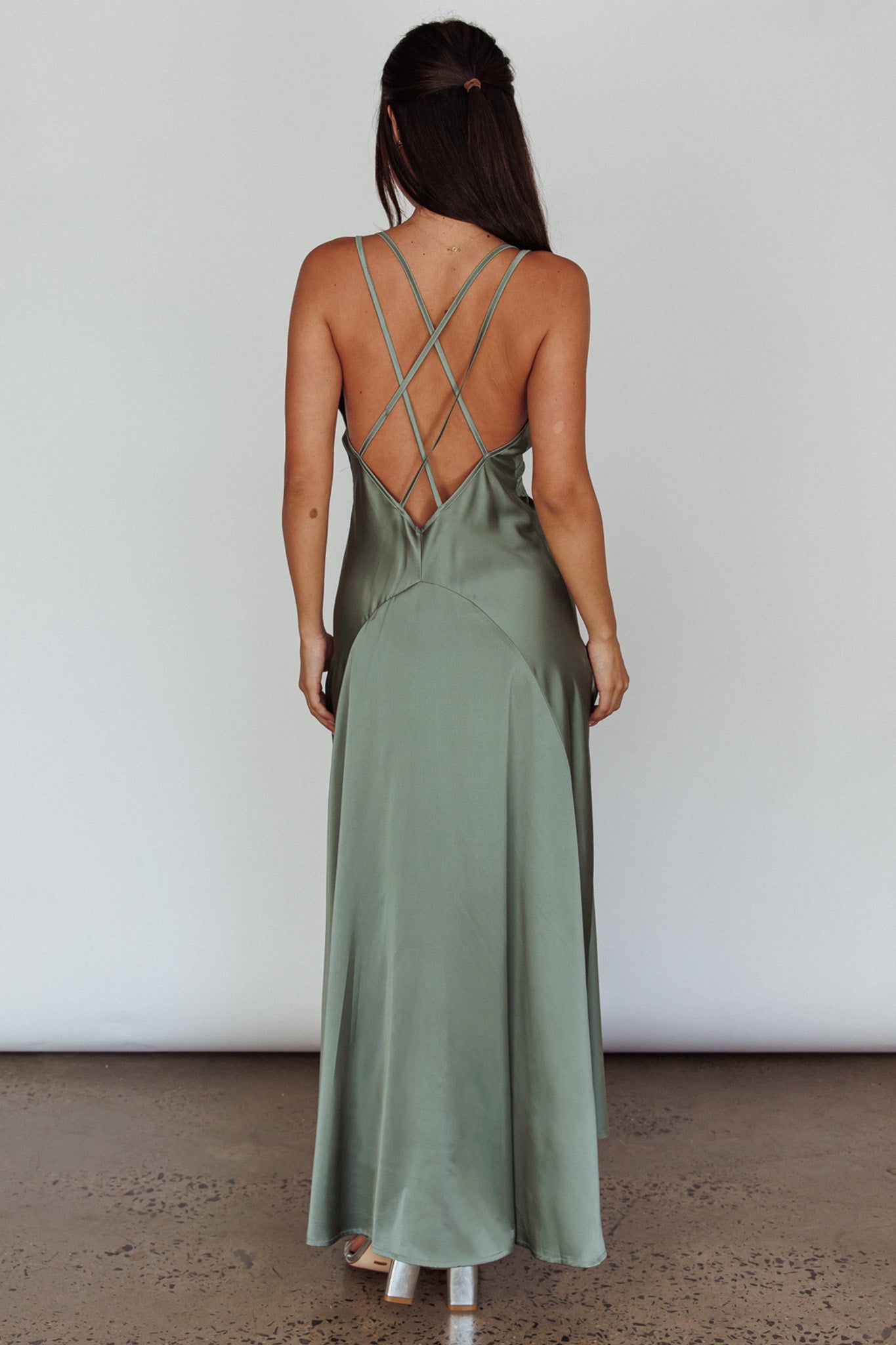 Signature Lace Trim Midi Dress Sage