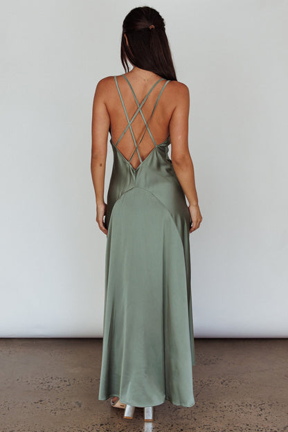 Signature Lace Trim Midi Dress Sage