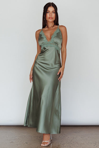 Signature Lace Trim Midi Dress Sage