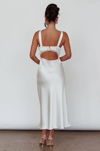 Nyah Lace Trim Midi Dress Off White