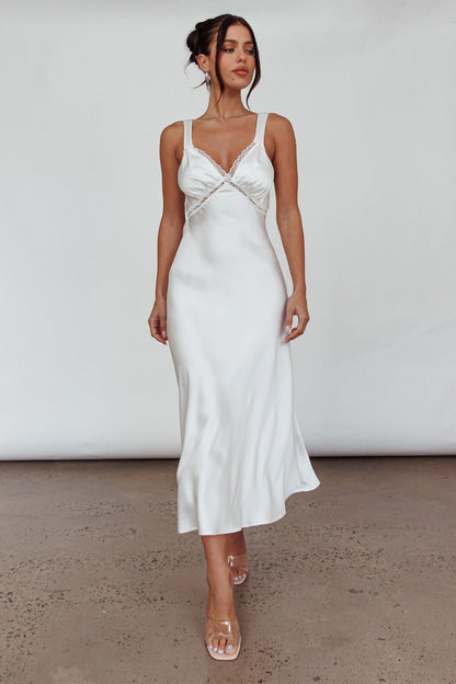 Nyah Lace Trim Midi Dress Off White