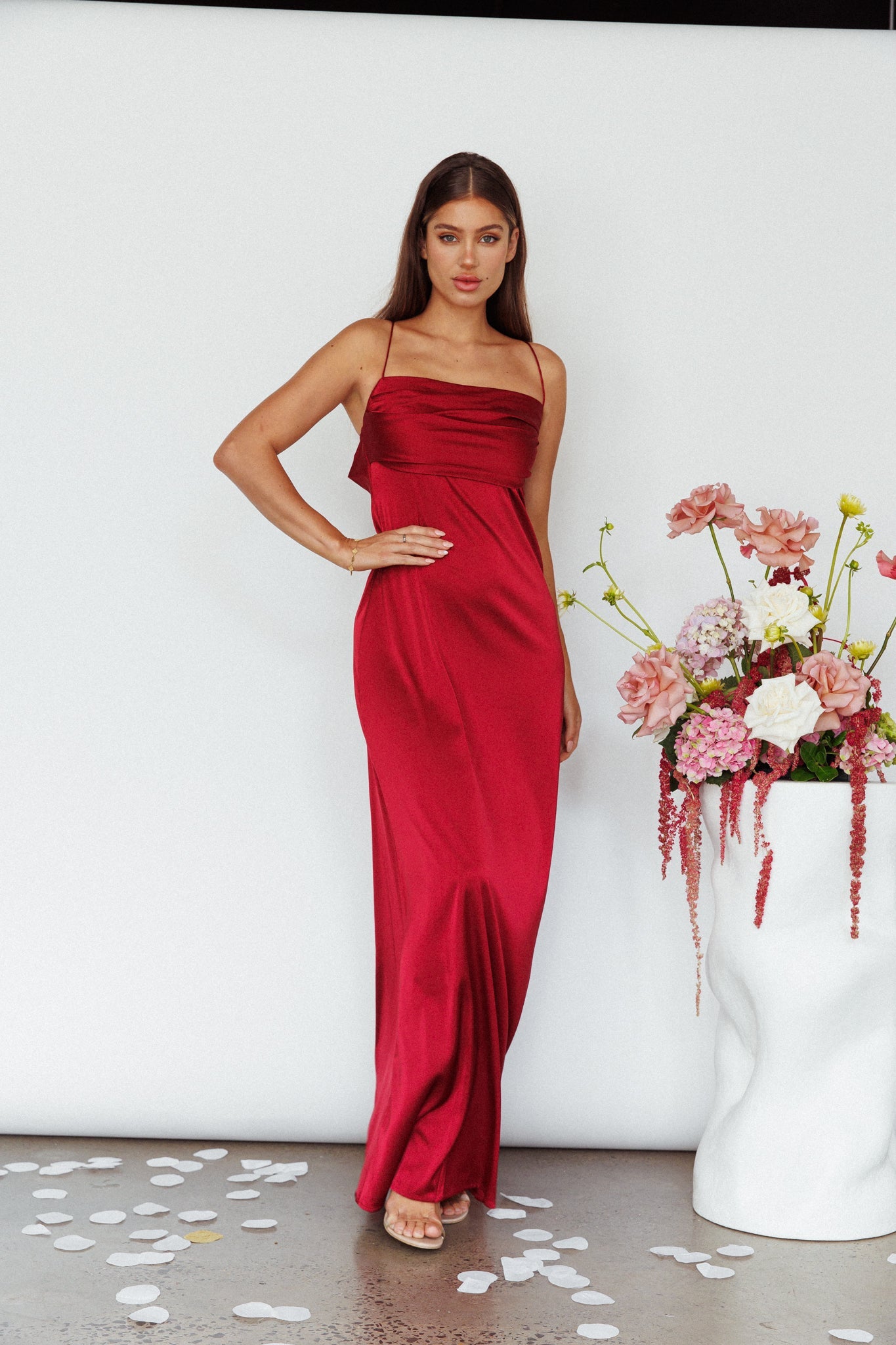 Love Letters Strappy Cowl Back Dress Burgundy
