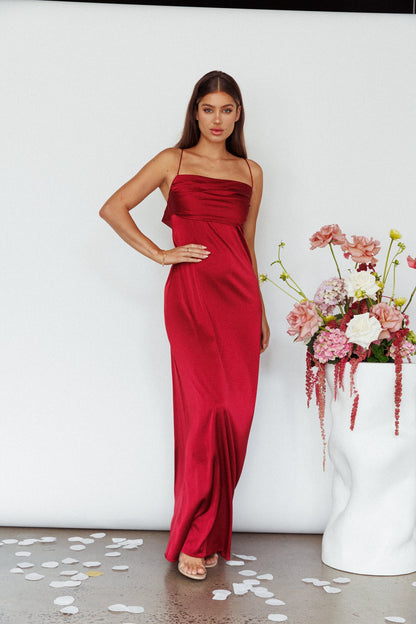 Love Letters Strappy Cowl Back Dress Burgundy