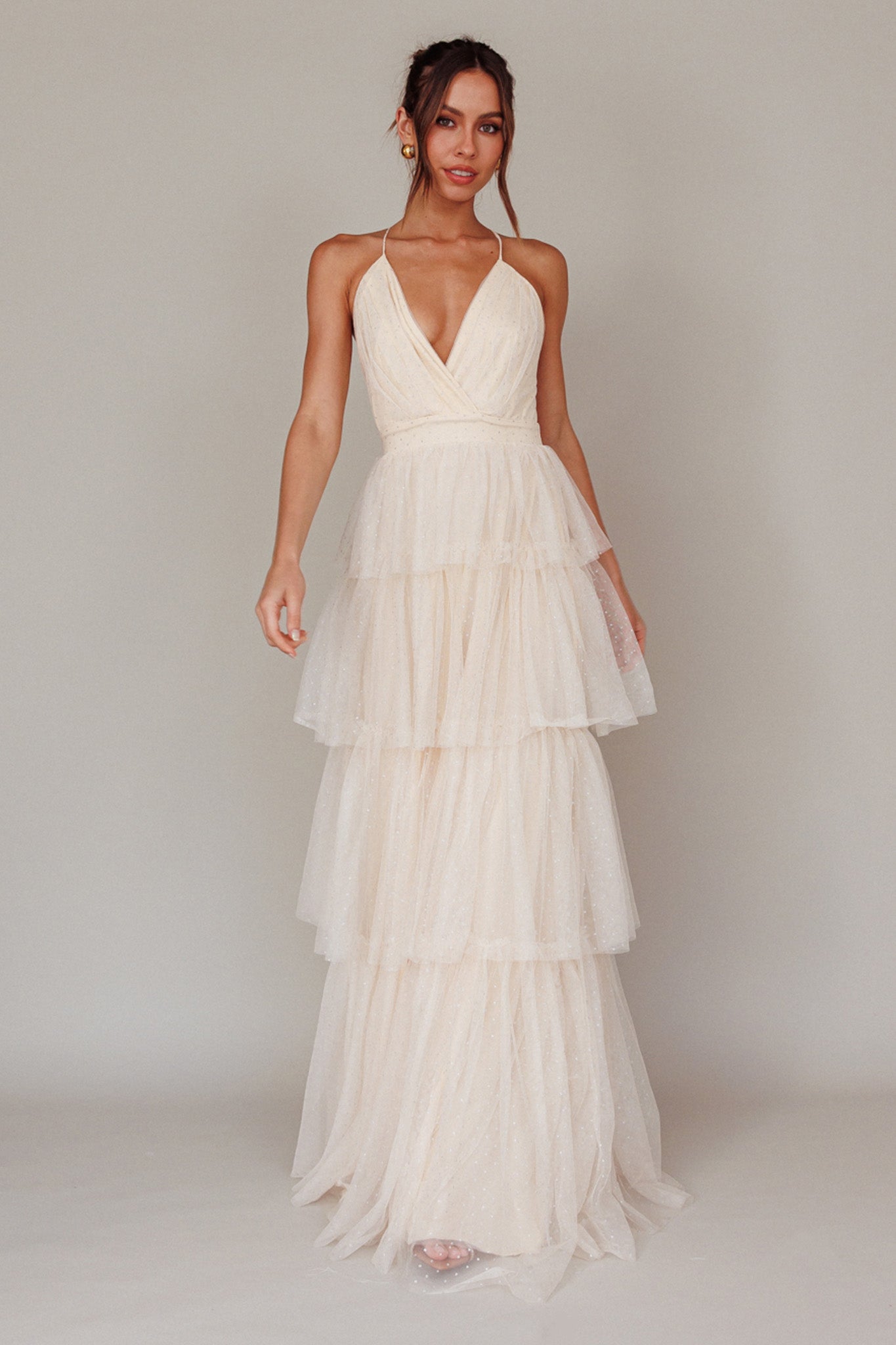 Seylah Tiered Frill Maxi Dress Glitter Cream