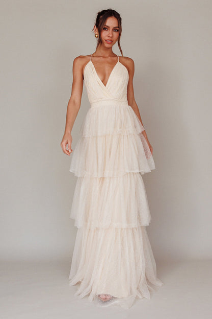 Seylah Tiered Frill Maxi Dress Glitter Cream
